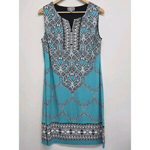 JM Collection Sleeveless Dress Women's Size M Studded Notched Neckline Stretch